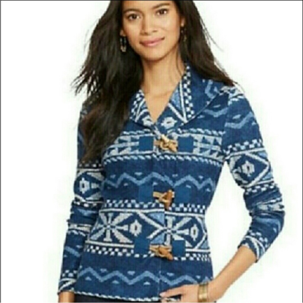LRL Ralph Lauren Boho Southwestern SW Aztec Striped Toggle Cardigan Sweater S